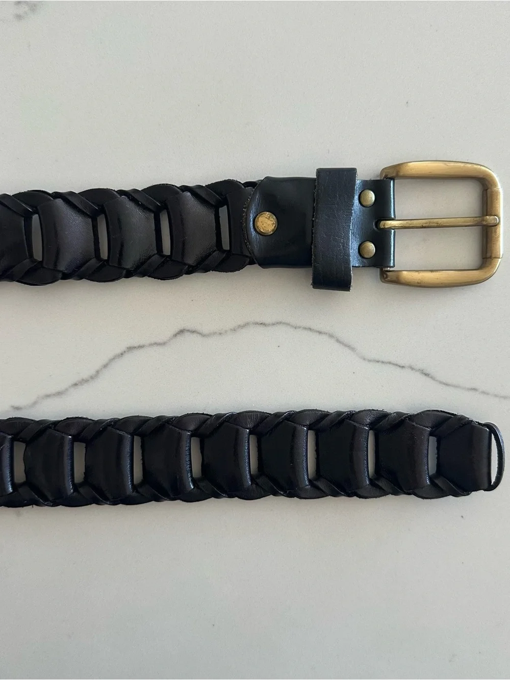 Vintage Tito Roni Italian Interlocked Woven Leather Belt Brass Buckle Black M